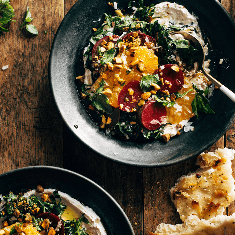 7 Layer beet salad on a plate.