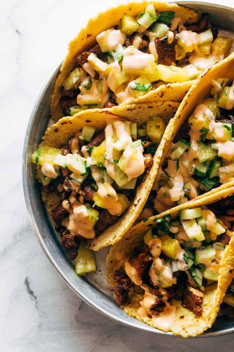 Caramelized pork tacos.