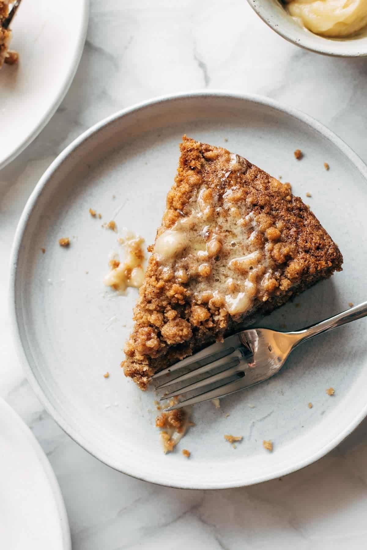 Carrot cake coffee cake on a plate.
