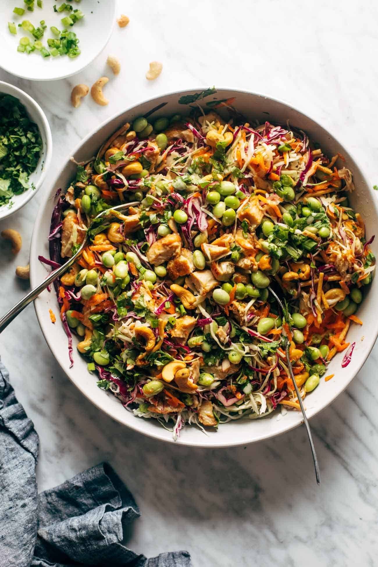 Cashew crunch salad in a serving bowl.
