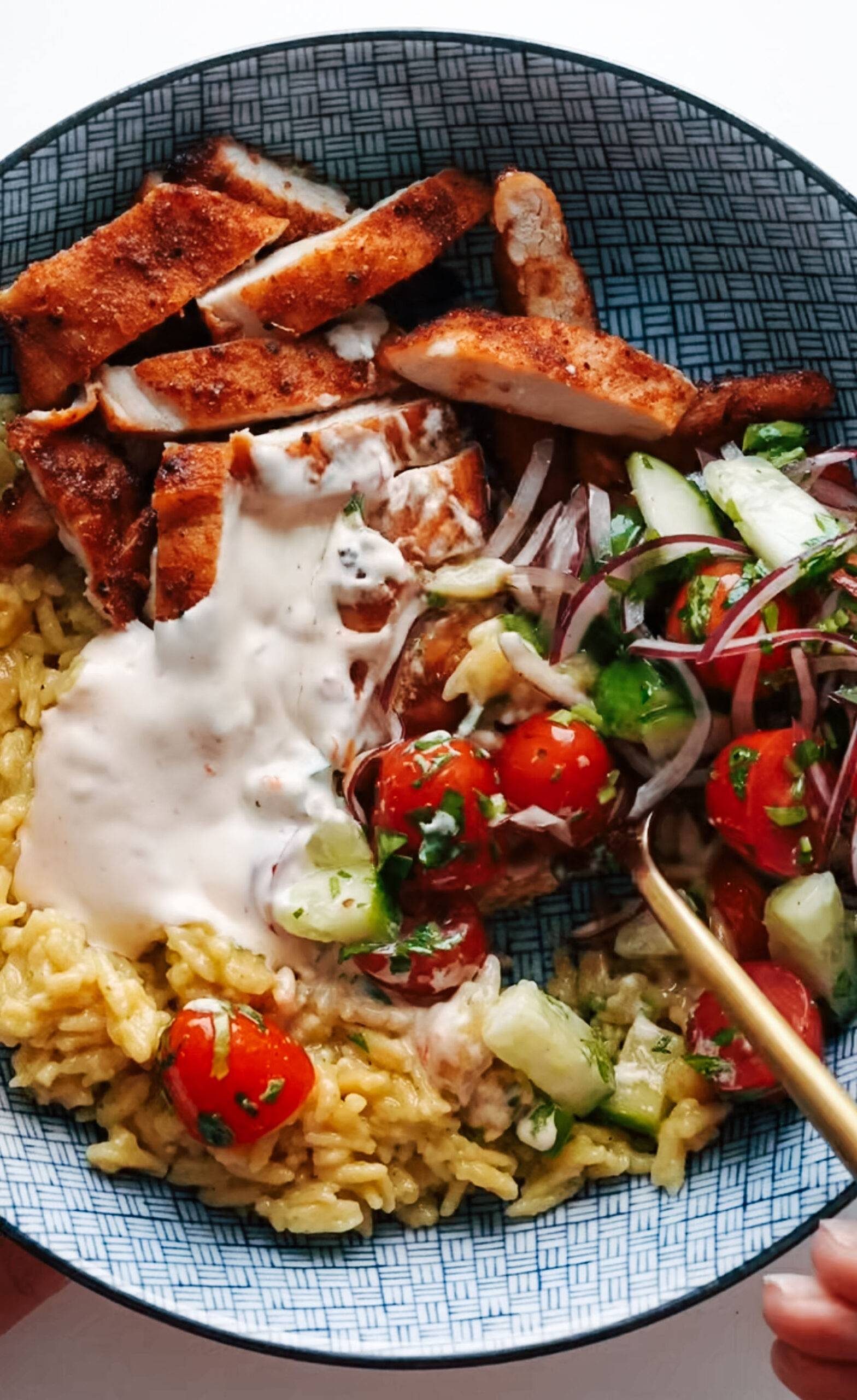 Chicken in a bowl with Banza rice.