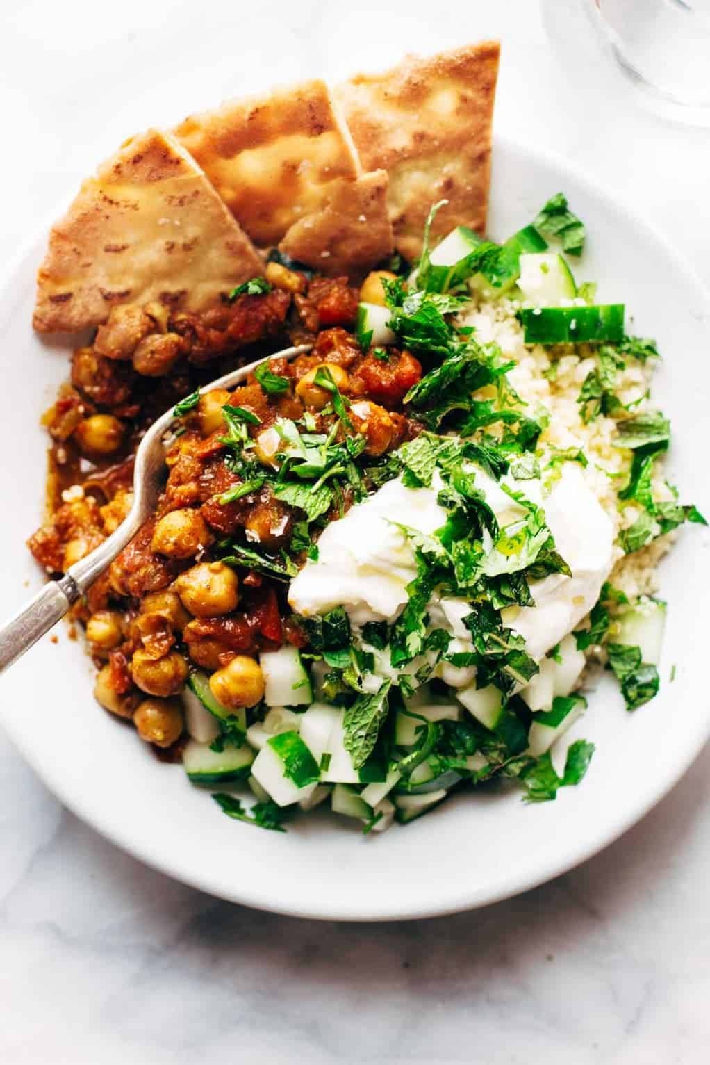 Spiced chickpeas in a bowl with couscous.
