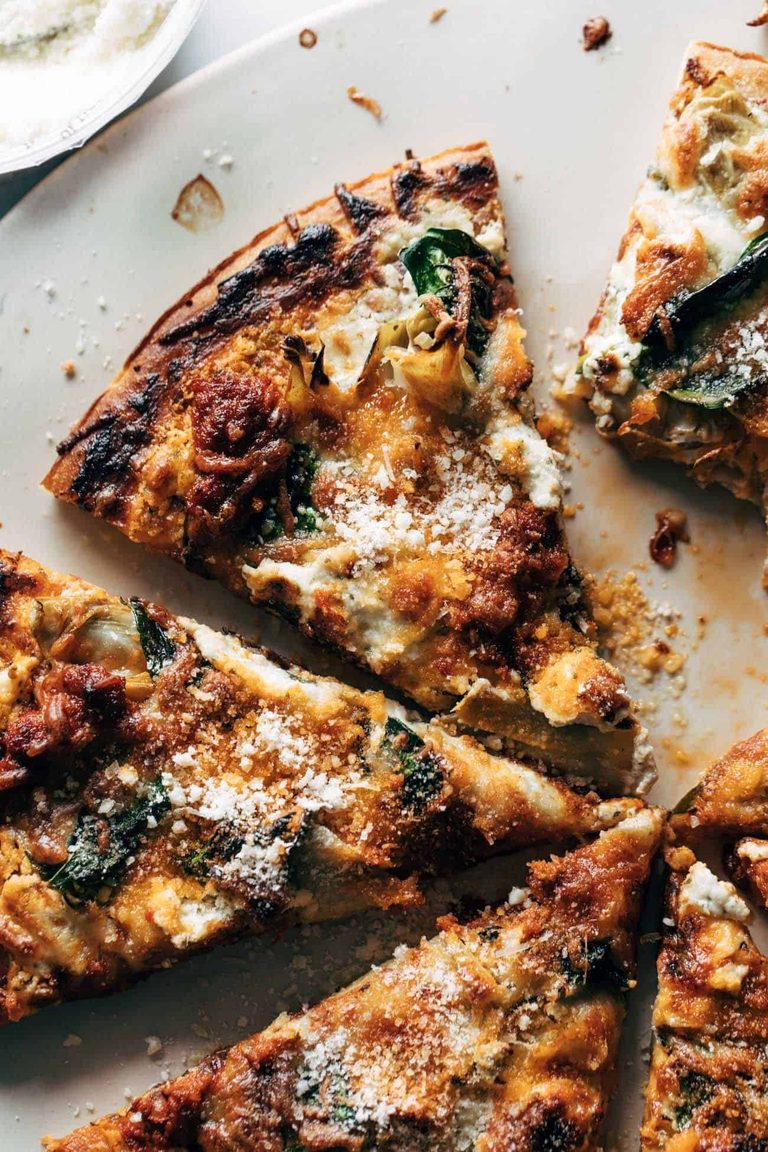 Spinach and artichoke pizza.